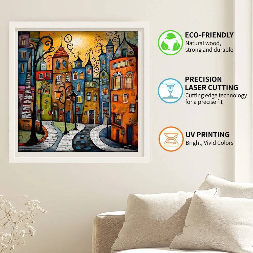 Whimsical Colourful City Wooden Puzzle
