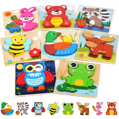 8 Pack Wooden Puzzles for Toddlers Baby Infants