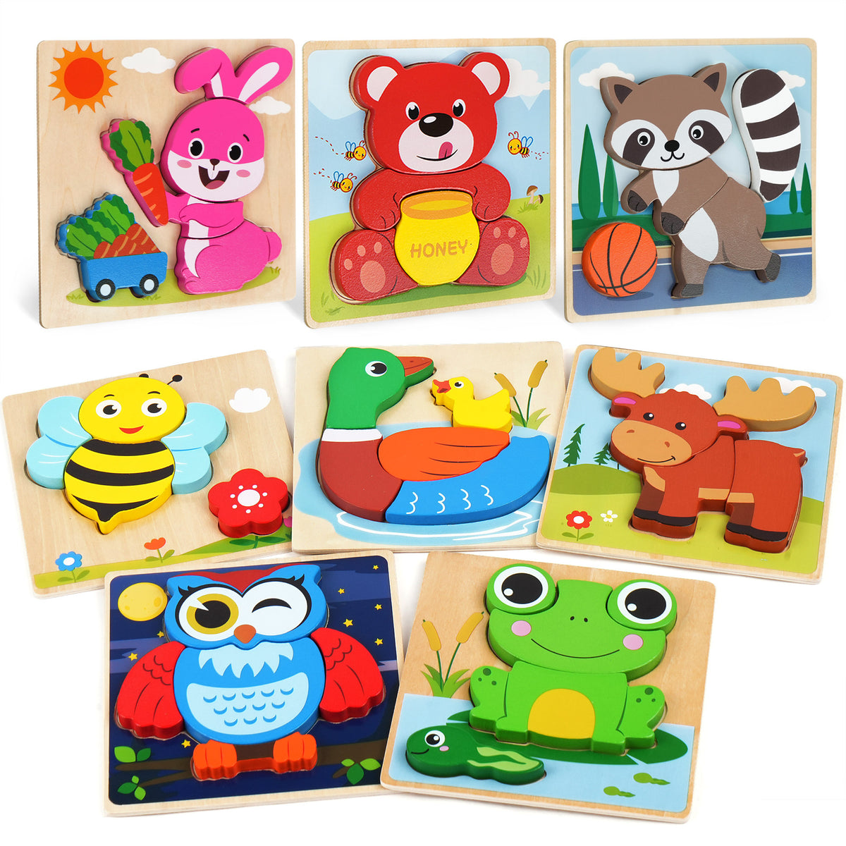8 Pack Wooden Puzzles for Toddlers Baby Infants