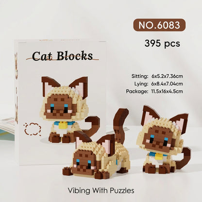 Cat blocks micro brick building set box with tan cat figure, 395 pieces