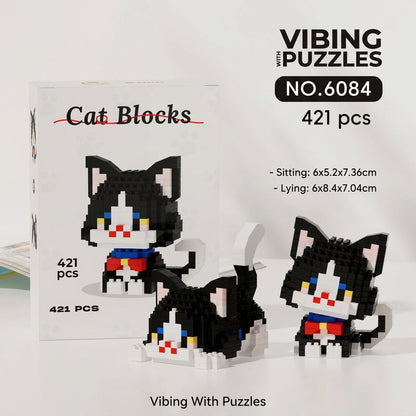 Cat blocks micro brick building set box with black cat figure, 421 pieces