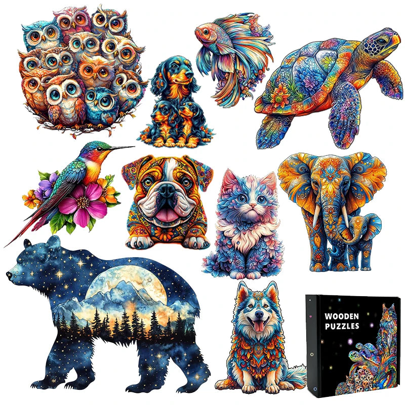 Colourful Animal Wooden Puzzle Collection