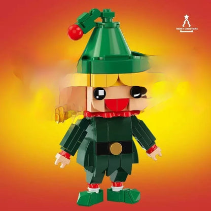 Green elf block figure with cone hat, red face details, and gold belt