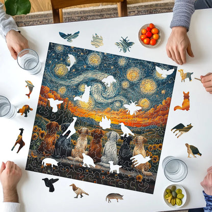Starry Night Dogs Wooden Puzzle