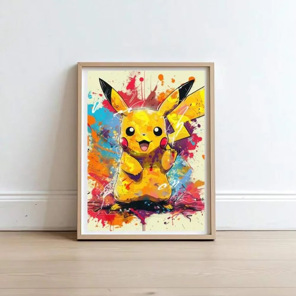 Framed watercolor print of a yellow electric mouse character with red cheeks