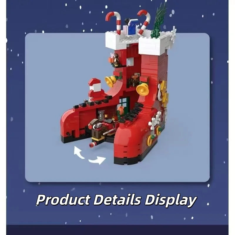 Red boot building set with assembled sections showing nutcracker figures