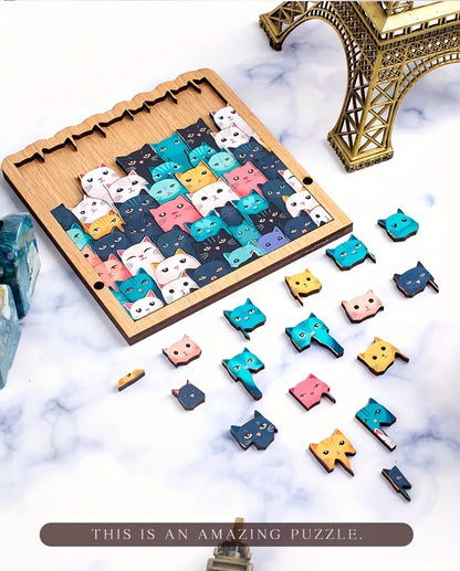 62-Piece Wooden Cat Puzzle – Colorful Cartoon Cats
