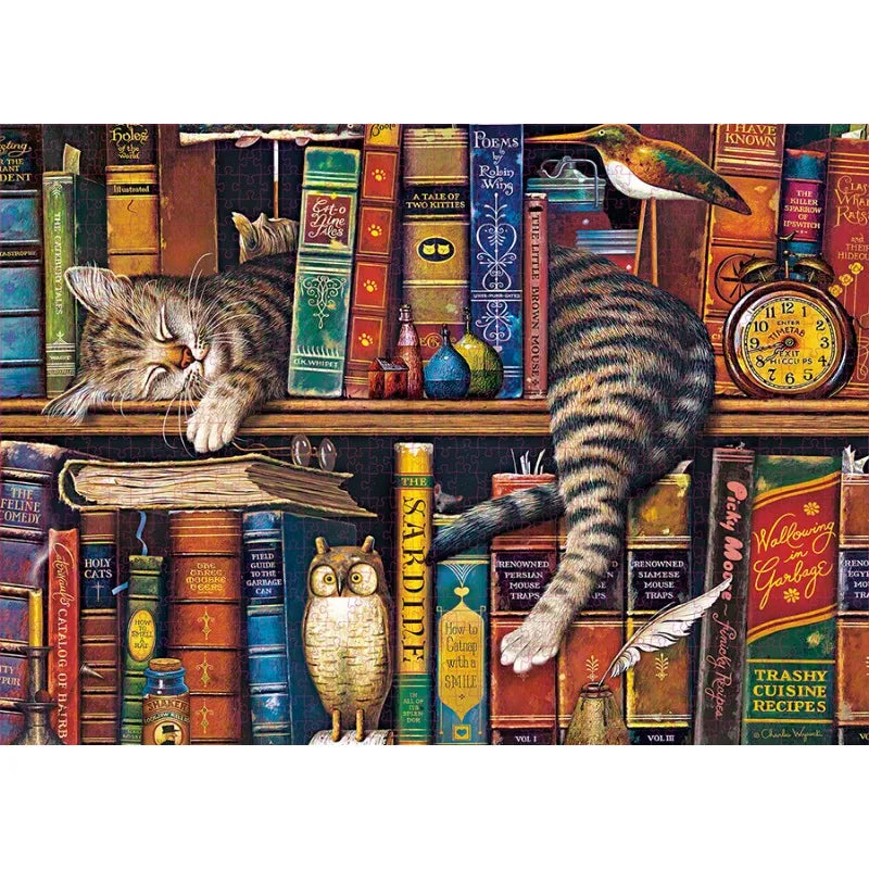 1000 Piece Sleeping Cat Bookshelf Jigsaw Puzzle