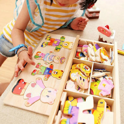 Wooden Dress-Up Puzzle Set for Kids with Storage Box
