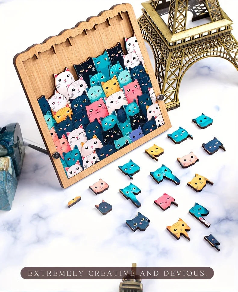 62-Piece Wooden Cat Puzzle – Colorful Cartoon Cats
