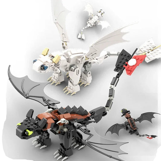 Dragon construction set with black, gray, and orange parts and spread wings