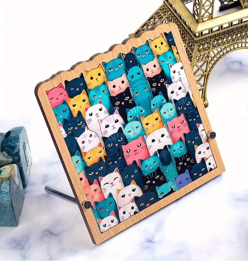 62-Piece Wooden Cat Puzzle – Colorful Cartoon Cats