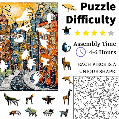 Whimsical Colourful City Wooden Puzzle