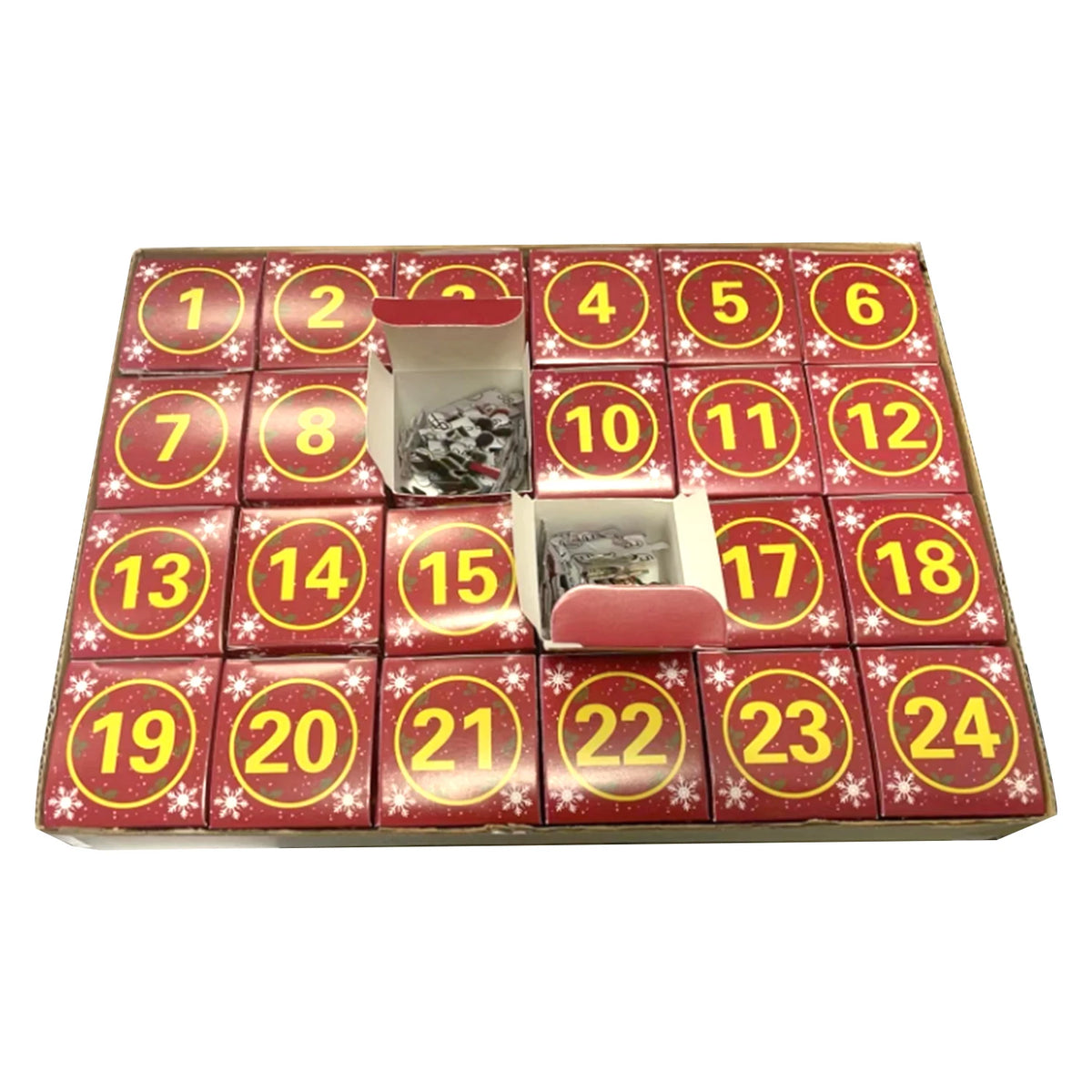 Christmas advent jigsaw puzzle with red numbered compartments from 1 to 24