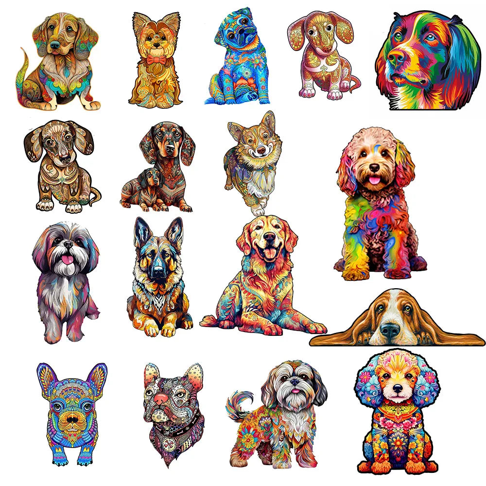 Colorful Dogs Wooden Puzzle Collection