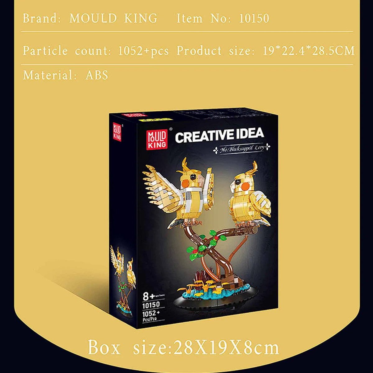 Bird brick building set box with two yellow cockatoo figures on a branch