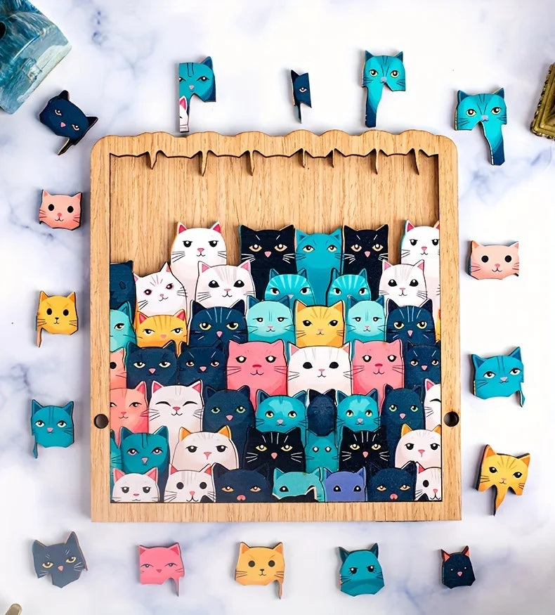 62-Piece Wooden Cat Puzzle – Colorful Cartoon Cats