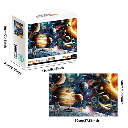 Space-themed jigsaw puzzle box, 1000 pieces, showing planets and spacecraft on lid