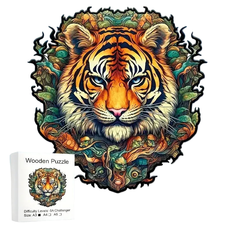 Tiger Wooden Puzzle – Colorful Animal Shaped Jigsaw