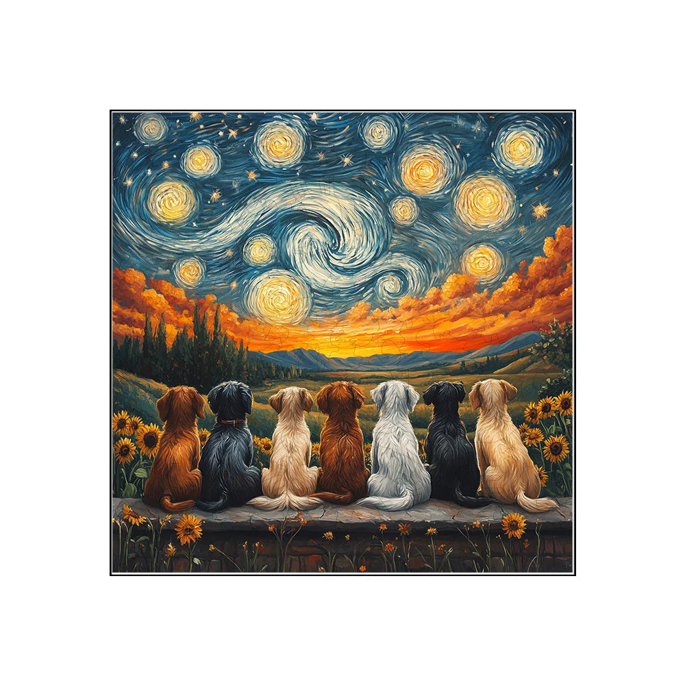 Starry Night Dogs Wooden Puzzle