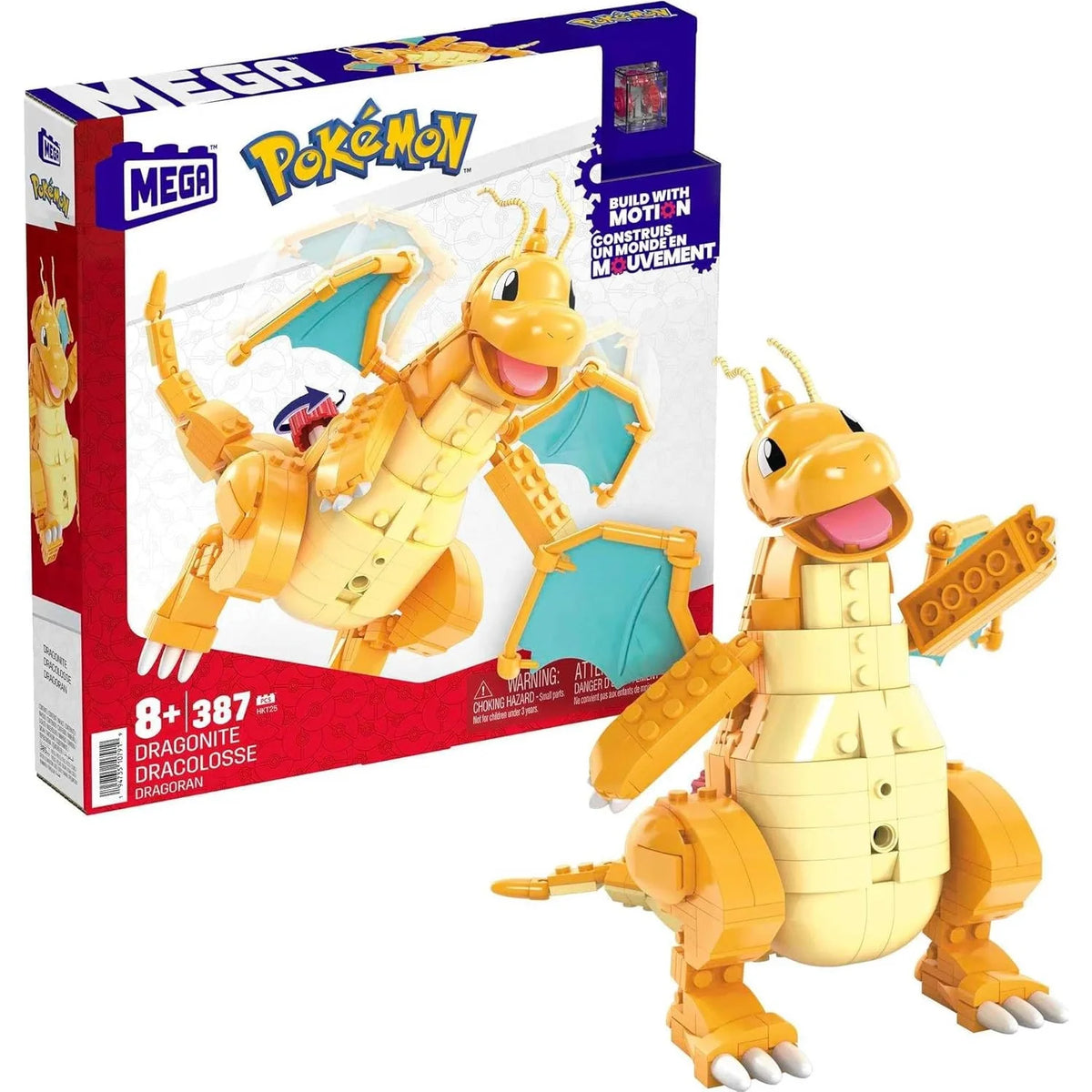 Mega Pokémon Dragonite building set with assembled Dragonite figure and box