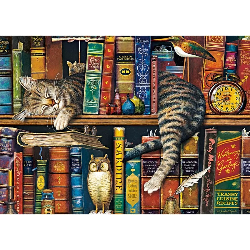1000 Piece Sleeping Cat Bookshelf Jigsaw Puzzle