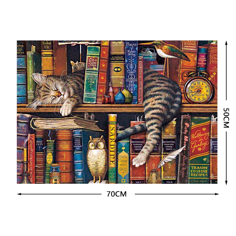 1000 Piece Sleeping Cat Bookshelf Jigsaw Puzzle