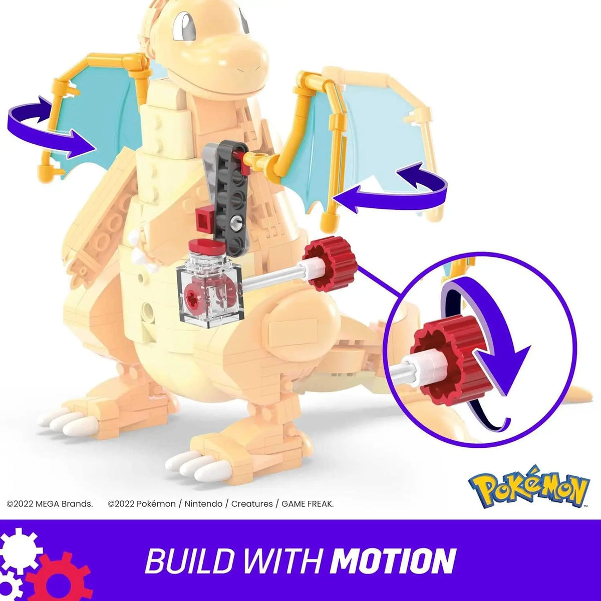 Dragonite building set with poseable wings and motion gear feature