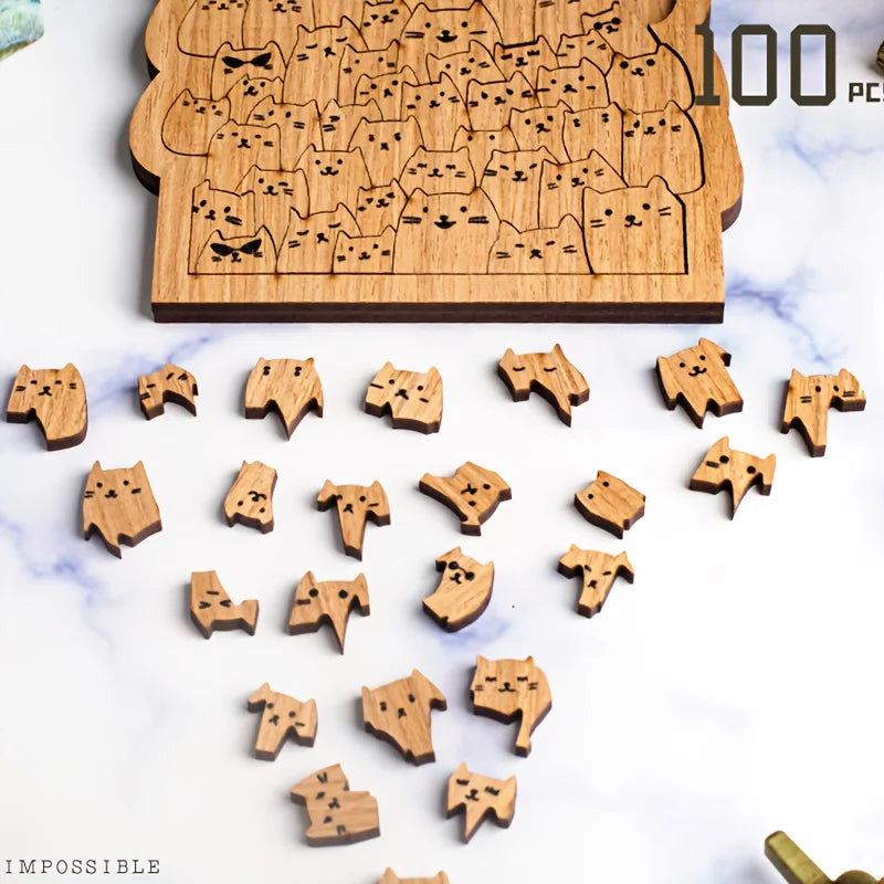 100-Piece Wooden Kitten Puzzle – Cute Cat Jigsaw