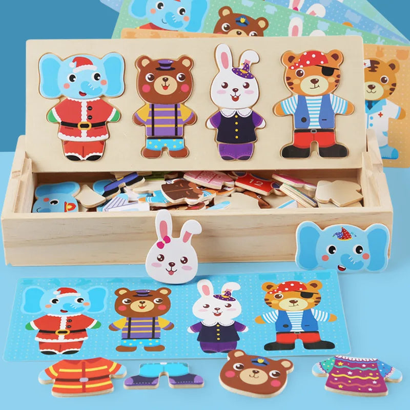 Wooden Dress-Up Puzzle Set for Kids with Storage Box