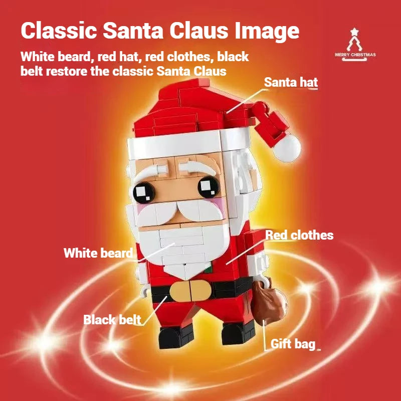 Santa Claus block figure with red hat, white beard, red clothes, and black belt