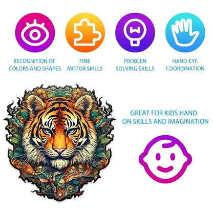 Tiger Wooden Puzzle – Colorful Animal Shaped Jigsaw