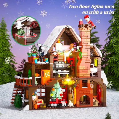 Christmas house building set with detailed interior, floor lights, and glowing elements
