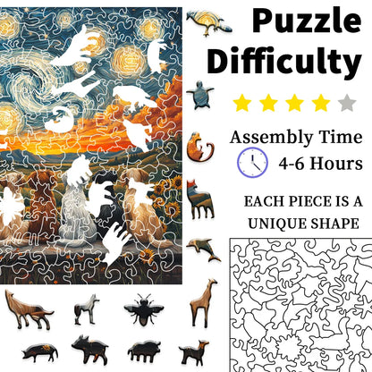 Starry Night Dogs Wooden Puzzle