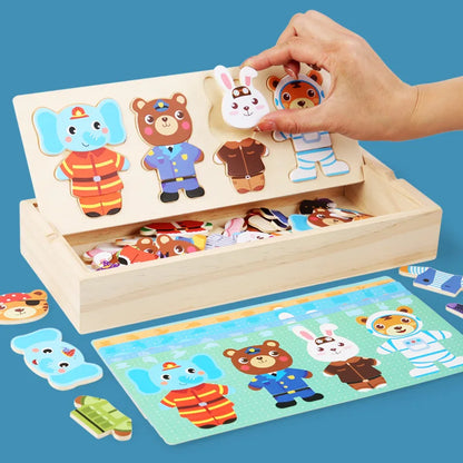 Wooden Dress-Up Puzzle Set for Kids with Storage Box