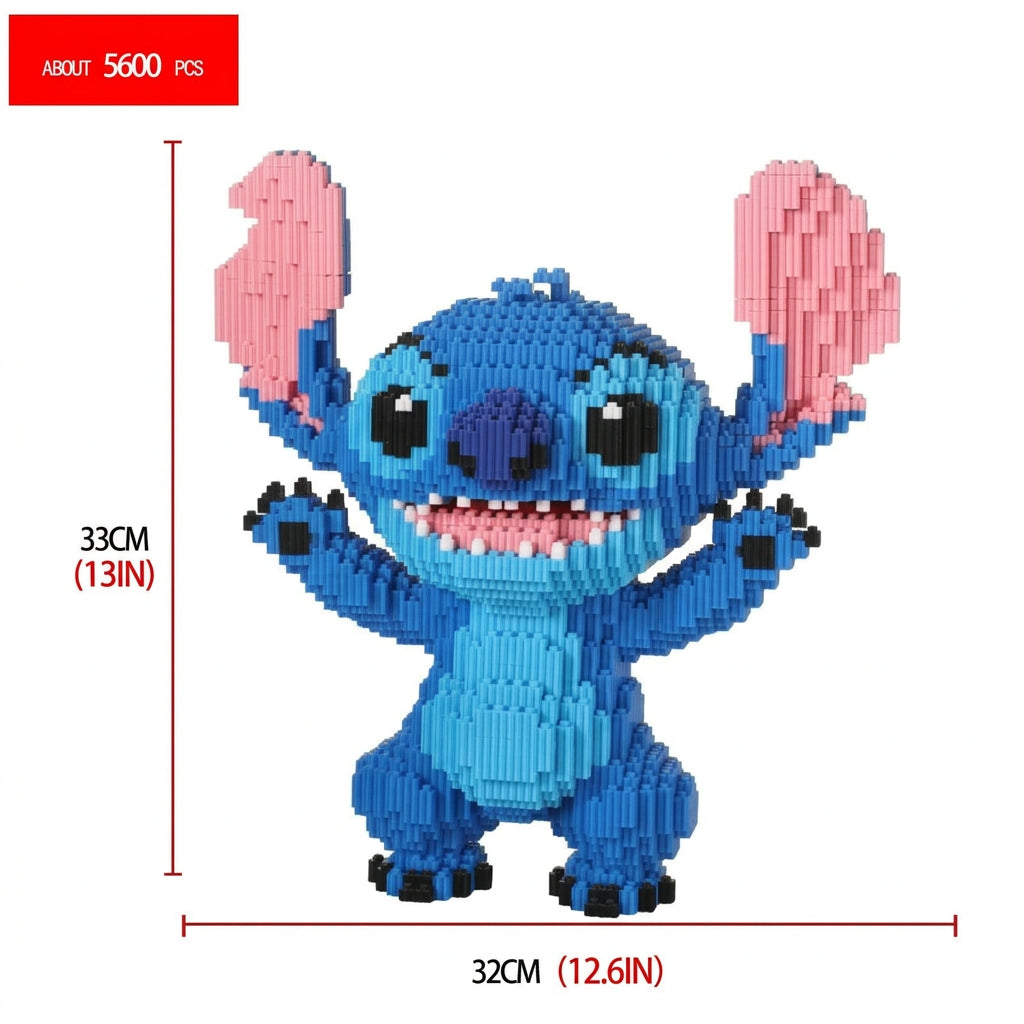 Blue angel building-block figure with pink wings and red heart chest, standing