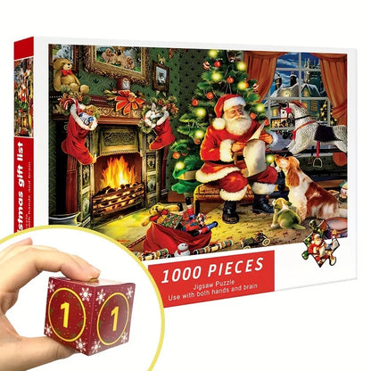 Christmas advent jigsaw puzzle box with “1000 pieces” and numbered window 1