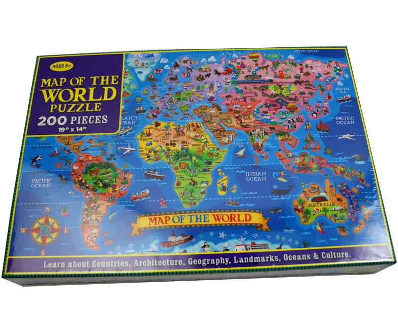 200 Piece World Map Educational Jigsaw Puzzle for Kids