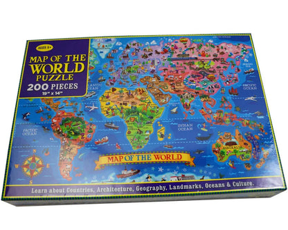200 Piece World Map Educational Jigsaw Puzzle for Kids