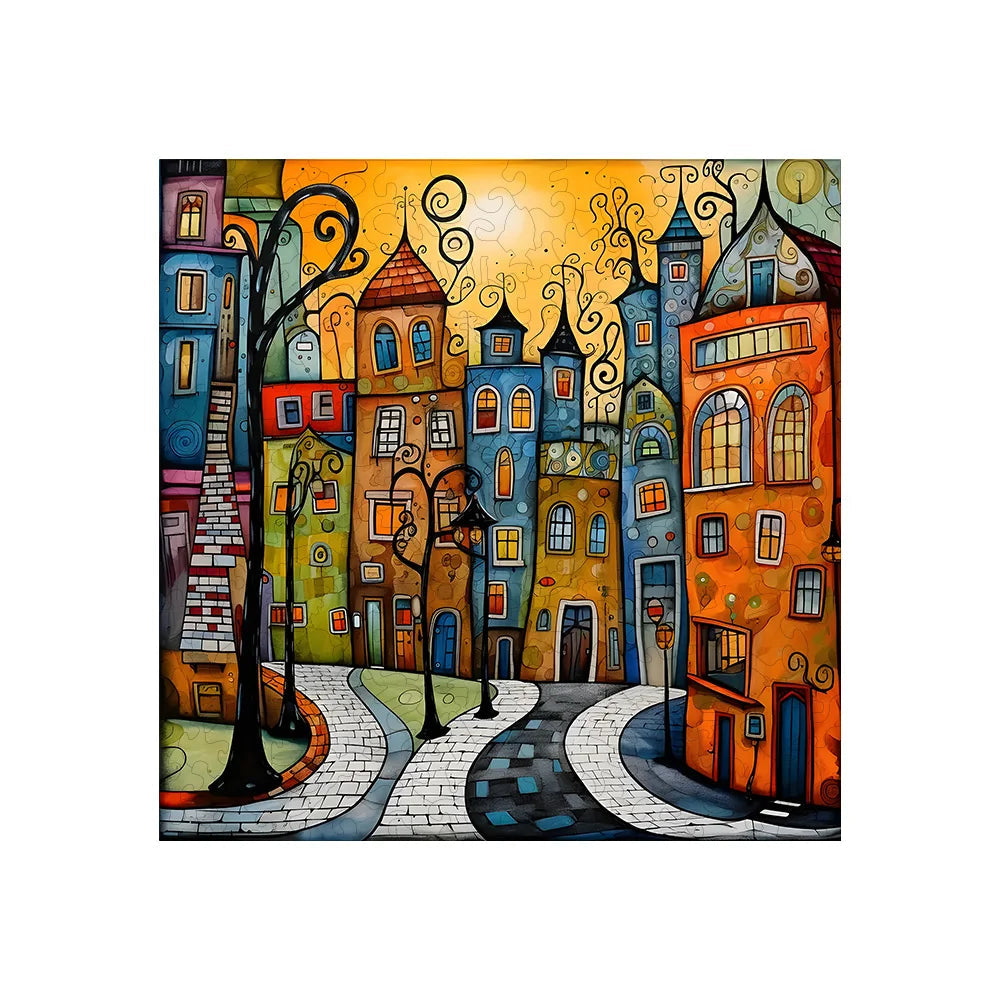 Whimsical Colourful City Wooden Puzzle