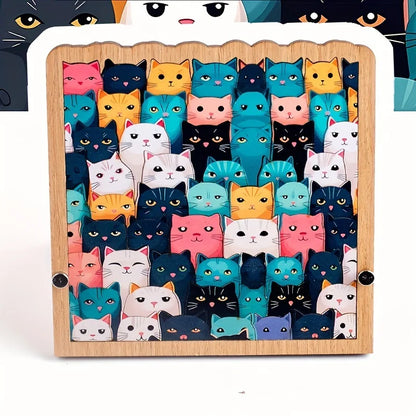 62-Piece Wooden Cat Puzzle – Colorful Cartoon Cats