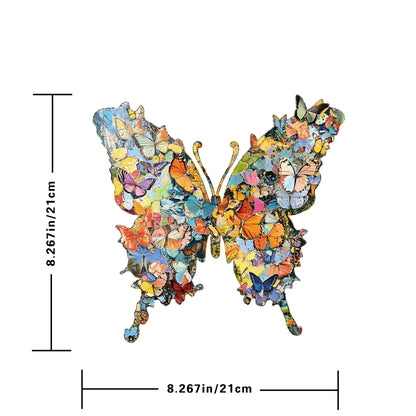 Colorful butterfly-shaped decorative item with measurements on a white background