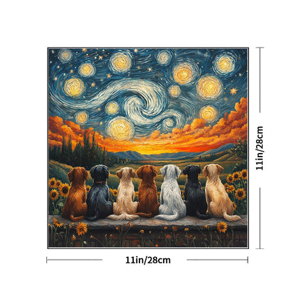Starry Night Dogs Wooden Puzzle