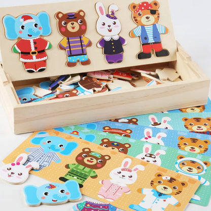 Wooden Dress-Up Puzzle Set for Kids with Storage Box