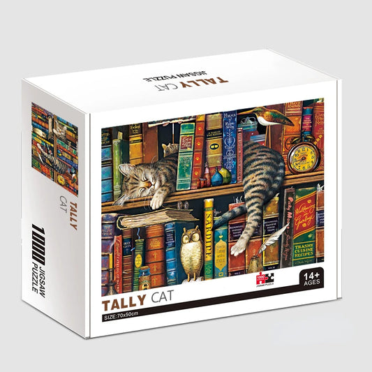 1000 Piece Sleeping Cat Bookshelf Jigsaw Puzzle