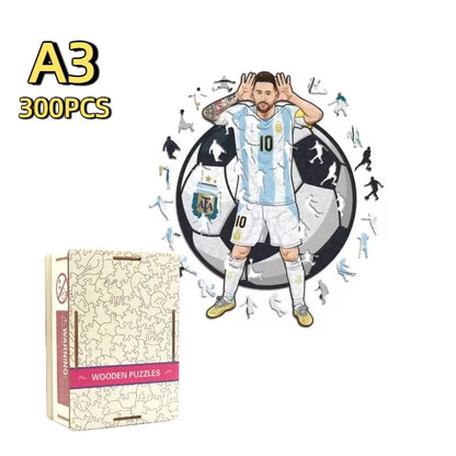 A3 300-piece wooden football jigsaw puzzle set with Argentina player pose and box