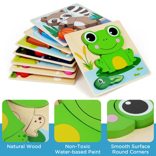 8 Pack Wooden Puzzles for Toddlers Baby Infants